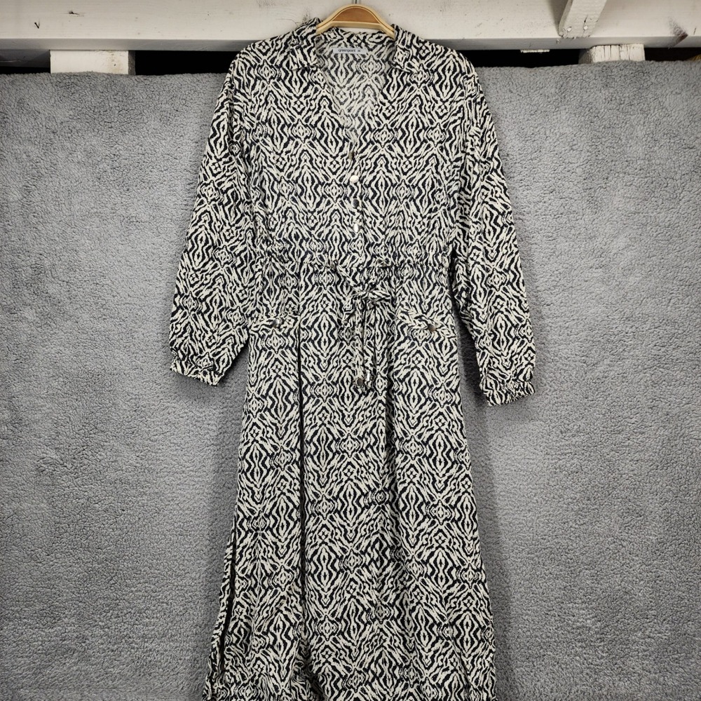 Greenpoint 36 US 4 Black White Geometric Print Midi Shirt Dress‎ Long Sleeve